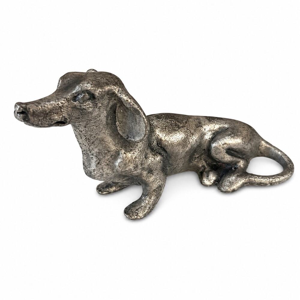 Towle Pewter Dachshund Dog Doxie Weiner Dog Miniature Figure Vintage Collectible